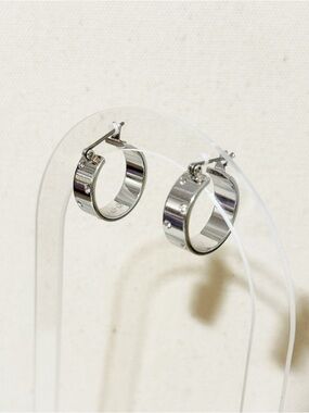 Swarovski Vintage Silver Tone Small Thick Hoop Earrings with Stud Accents